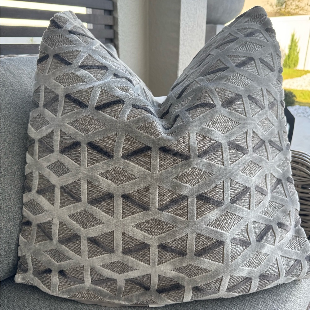 Z Gallerie Neutral Geometric Textured Pillow - Gray and Beige